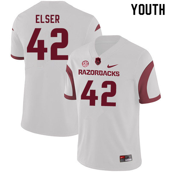 Youth #42 Chris Elser Arkansas Razorbacks College Football Jerseys Sale-White - Click Image to Close